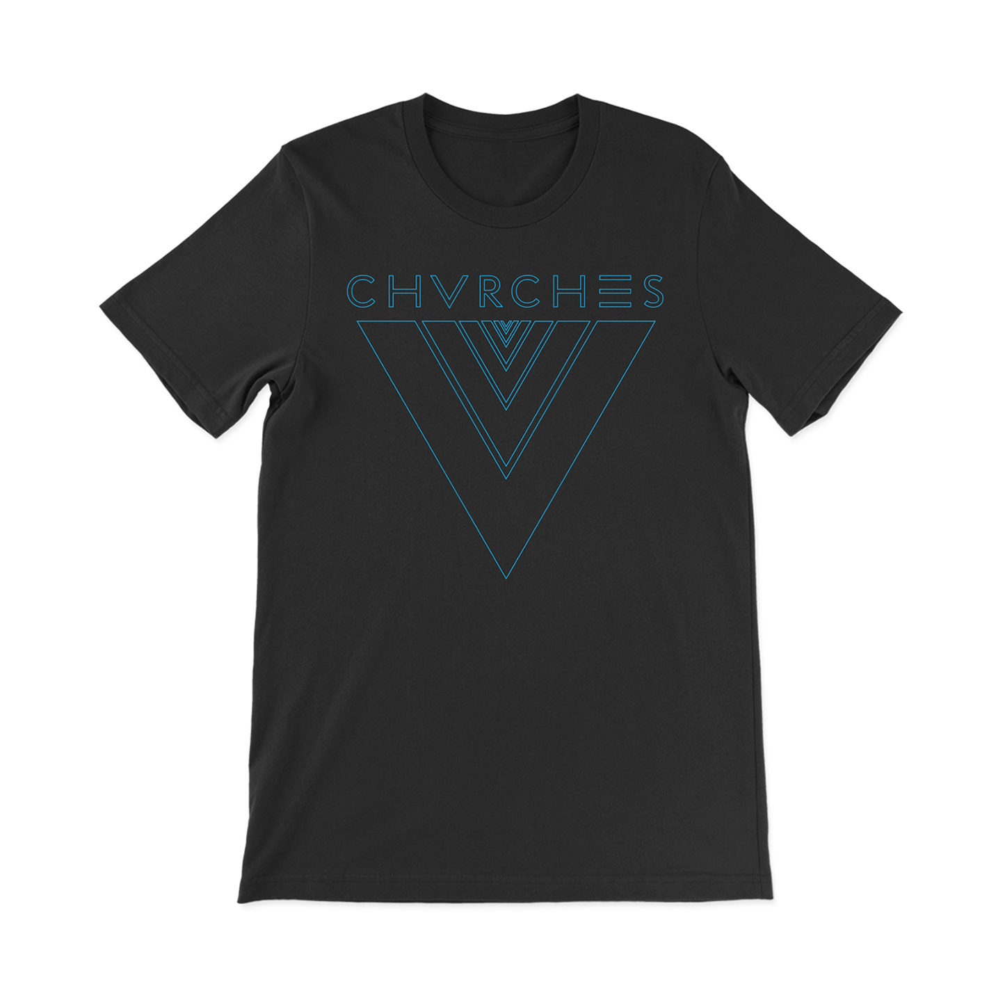 100% black cotton unisex t-shirt with a retail fit featuring the original Tron T-Shirt artwork printed in blue.
